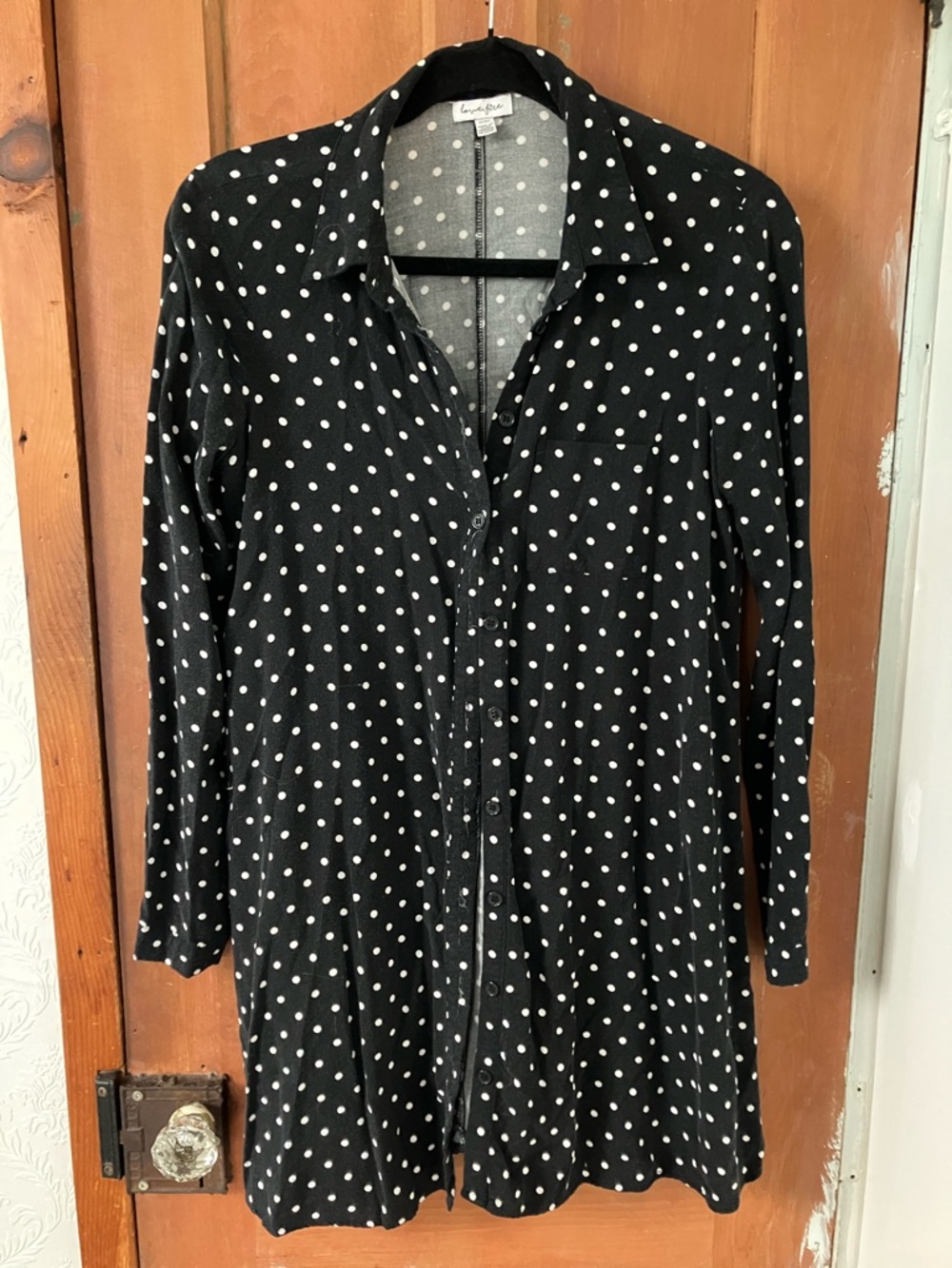 love, Fire Black and White Polka Dot Button-Down Shirt